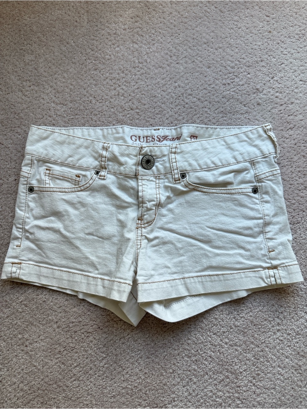 Guess Cream Low-Rise Denim Short Shorts